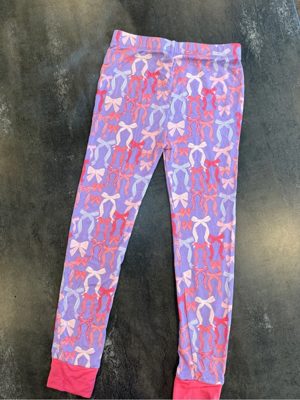 RuffleButts SoftSnooze Girls Bow Pajamas Purple Pink 7/8